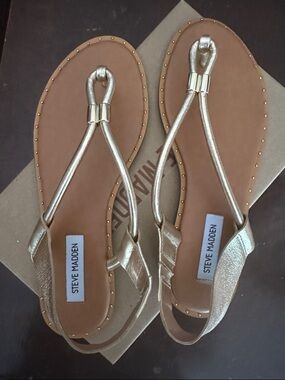 Steve Madden Women's Gold Metallic T-Strap Sandals